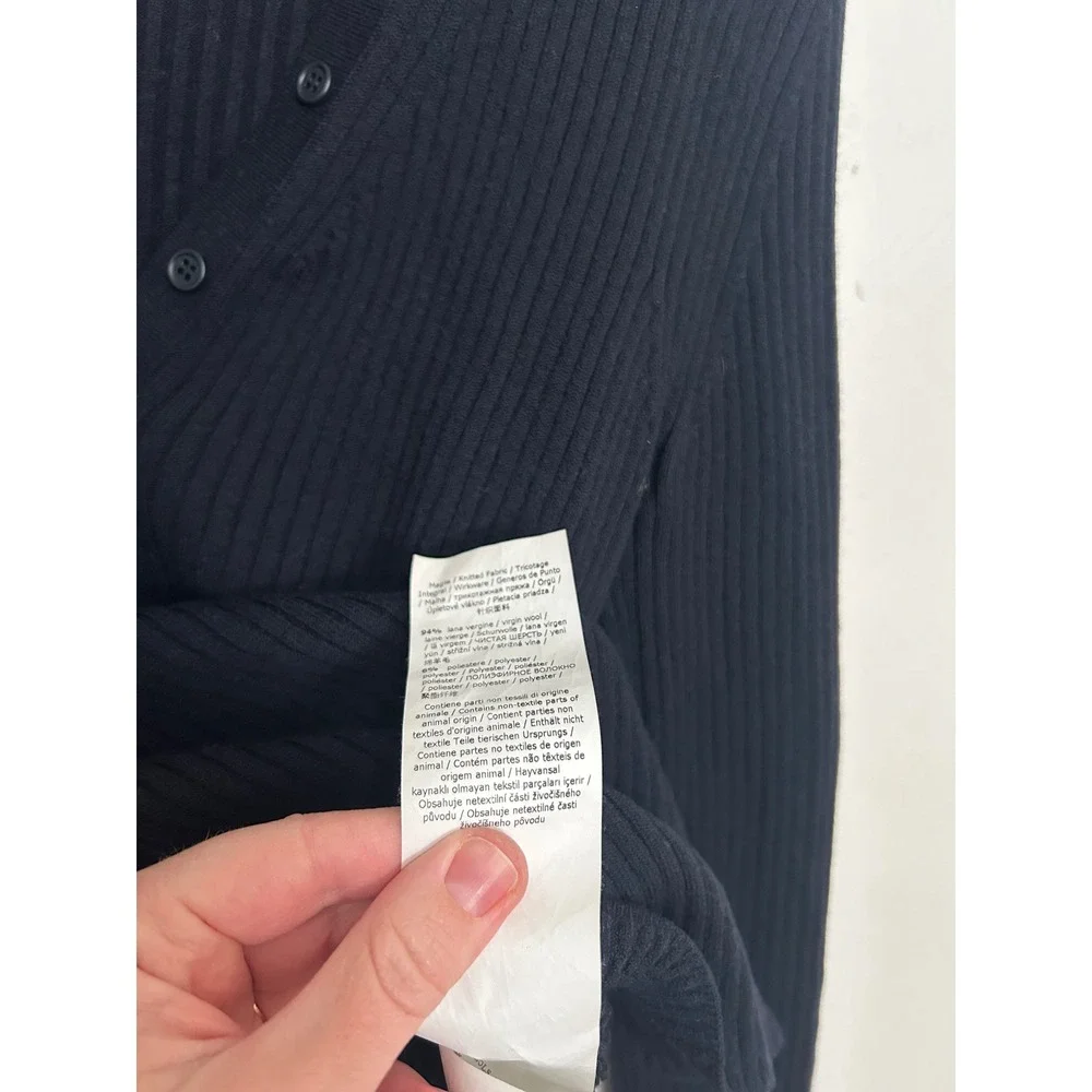 'S Max‎ Mara Black Ribbed V Neck Button Up Long Sleeve Sweater Top L - Picture 3 of 14